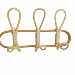 Porte manteau en rotin vintage 3 crochets alternés