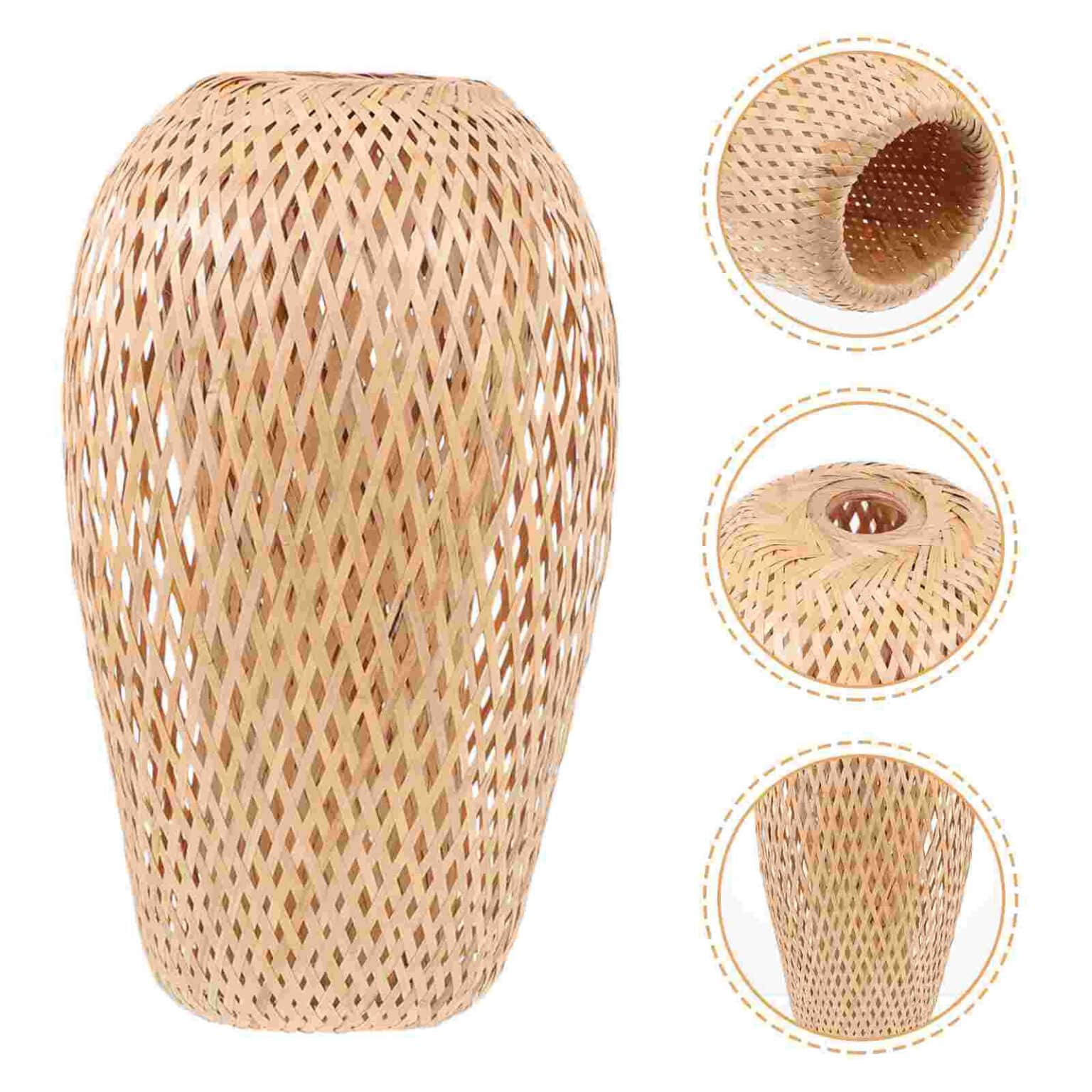 Abat-jour En Rotin Tissé Main - Diamètre 16 Cm, Hauteur 12 Cm, Compatible Douille E27/E14, Style Nature - 9