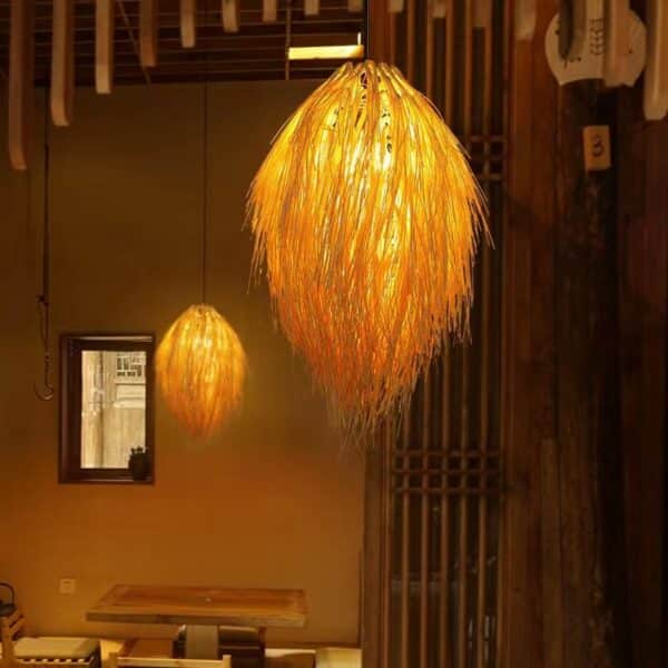 Plafonnier LED en rotin de style pastoral japonais plafonnier led en rotin de style pastoral japonais 3