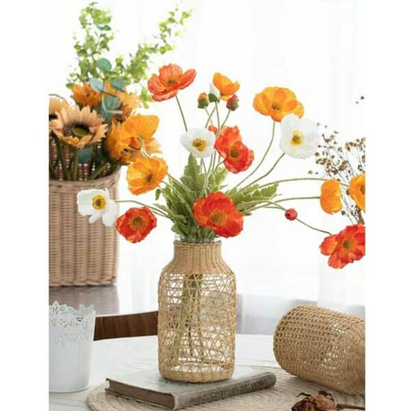 Vase en verre avec décoration en tissée style artisanal triangle vase en verre avec decoration en tissee style artisanal carres 2