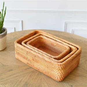 Panier de stockage d'aliments rectangulaire en rotin tissé à la main
