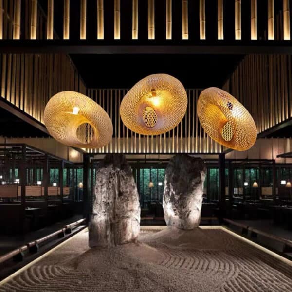 Plafonnier LED suspendu design chinois en rotin et bambou plafonnier led suspendu design chinois en rotin et bambou 2