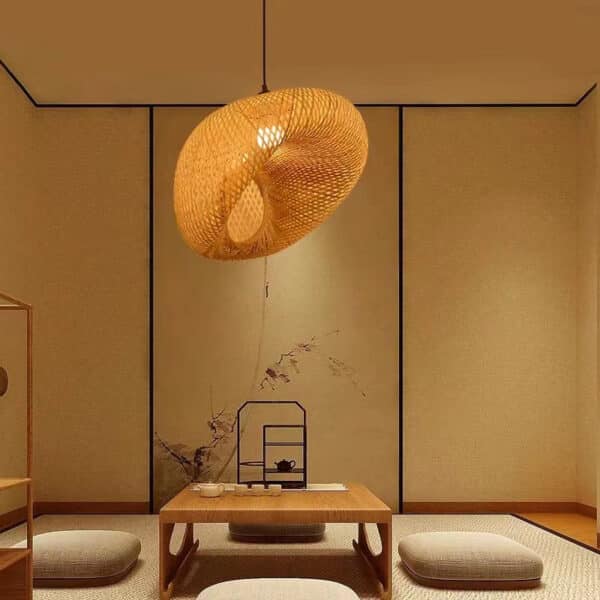 Plafonnier LED suspendu design chinois en rotin et bambou plafonnier led suspendu design chinois en rotin et bambou 3