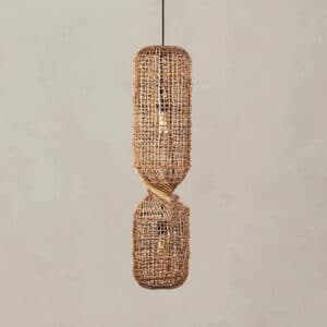 Plafonnier en Rotin au Design Vintage à LED sur fond gris