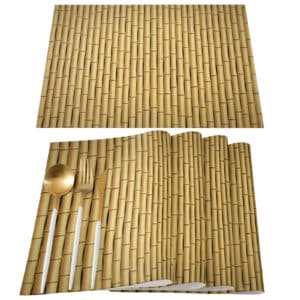 Lot de Quatre Sets de Table Effet Bambou avec Motifs sur fond blanc
