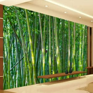 Papier Peint Imprimé Bambou 3D en Fibre de Bois posé sur un mur