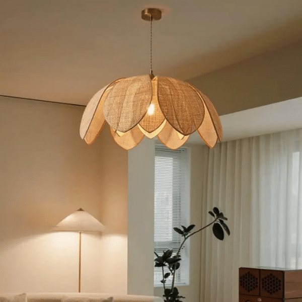 Suspension Pétale LED de Style Chinois en Rotin