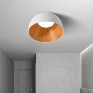 Plafonnier Bois LED Moderne de Style Japonais sur un plafond gris