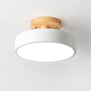 Plafonnier Bois LED Rond de Style Nordique sur fond gris