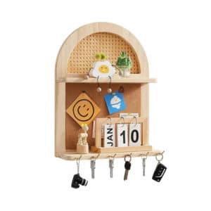 Étagère Rotin Murale avec Crochets sur fond blanc