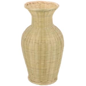 Grand Vase Effet Osier Beige et Décoratif sur fond blanc