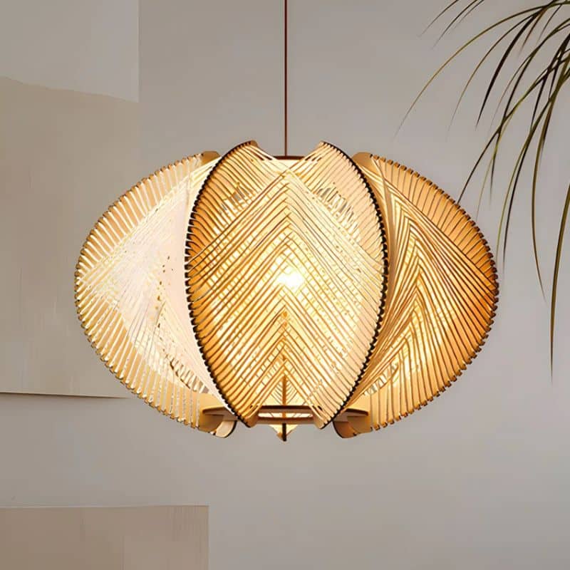 Suspension Bois Chic et Moderne Suspension Bois Chic et Moderne allumée dans un intérieur