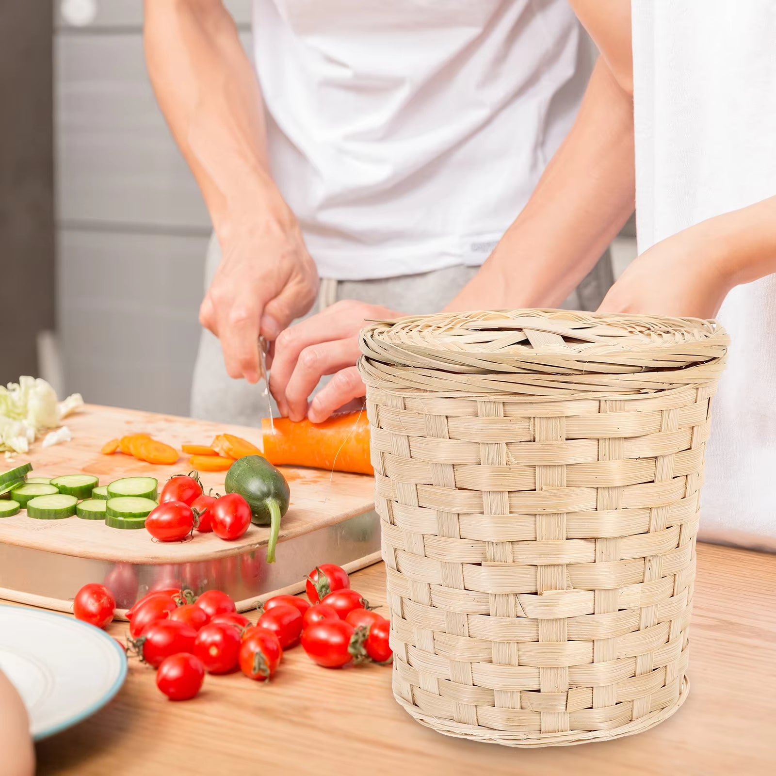 Poubelle Rotin Ronde avec Couvercle Poubelle Rotin Ronde avec Couvercle