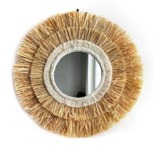 Miroir Paille Naturel et Circulaire sur fond blanc