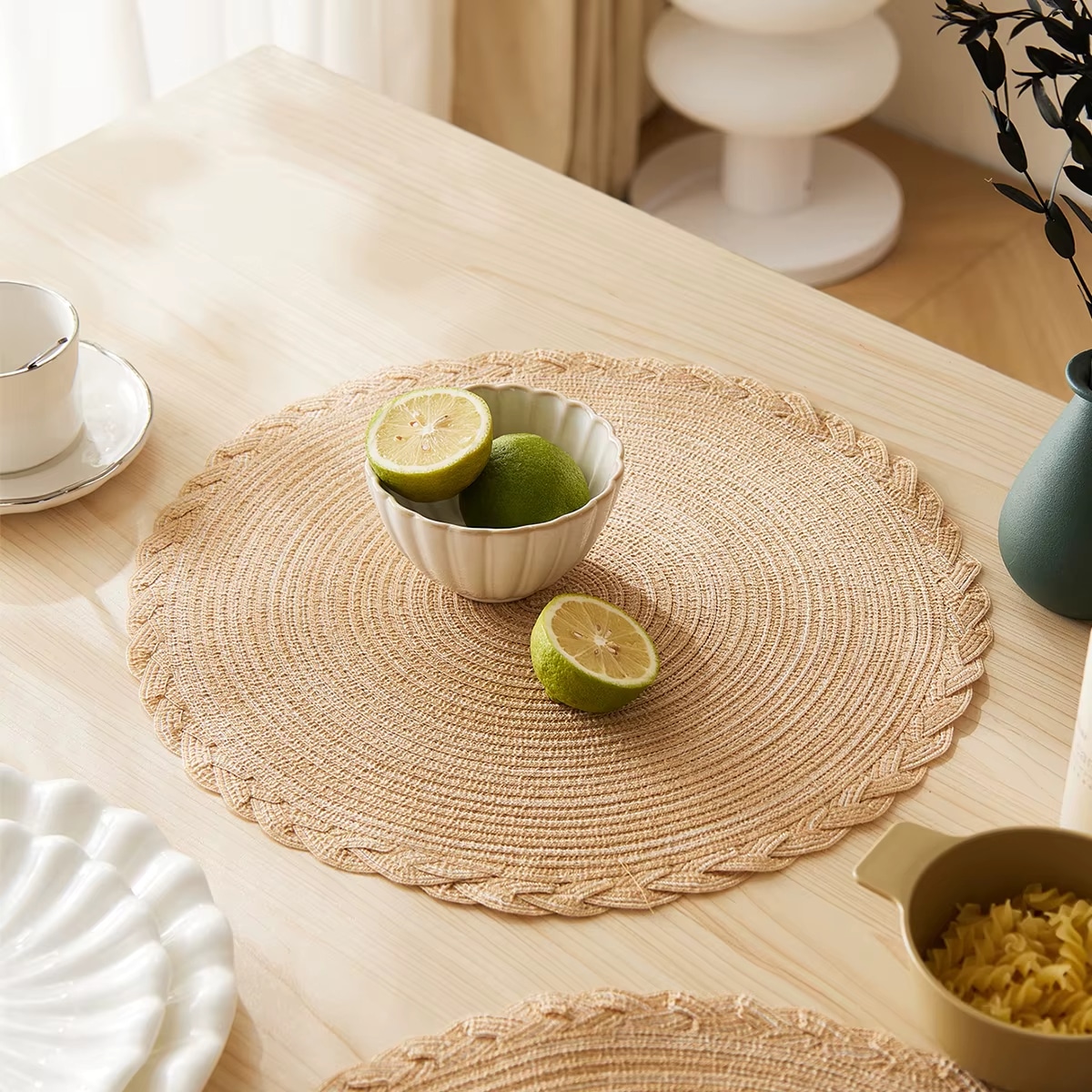 Lot de 4 Sets de Table Effet Paille Ronds Lot de 4 Sets de Table Effet Paille Ronds