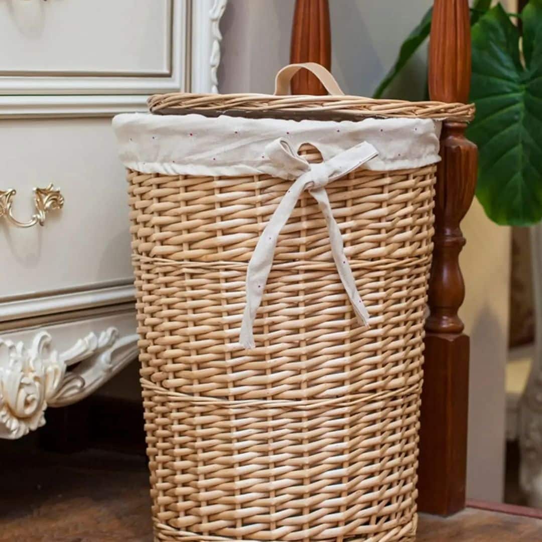 Panier à Linge Rotin et Coton Panier à Linge Rotin et Coton