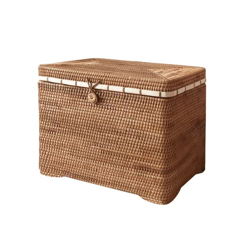 Panier à Linge Rotin Vintage de Grande Capacité Panier à Linge Rotin Vintage de Grande Capacité sur fond blanc